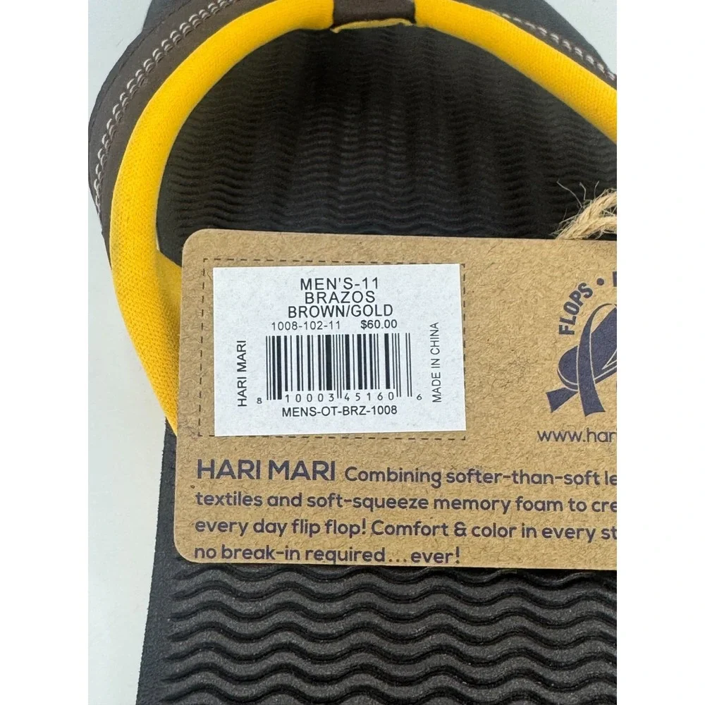 Hari Mari Brazos Mens Flip Flop Sandals Brown Gold Men Size 11 1008-102-11